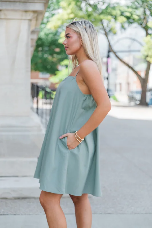 After All This Time Olive Solid Mini Dress