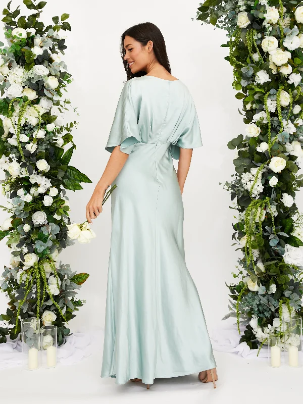 Angel Sleeve Maxi Satin Dress / Sage