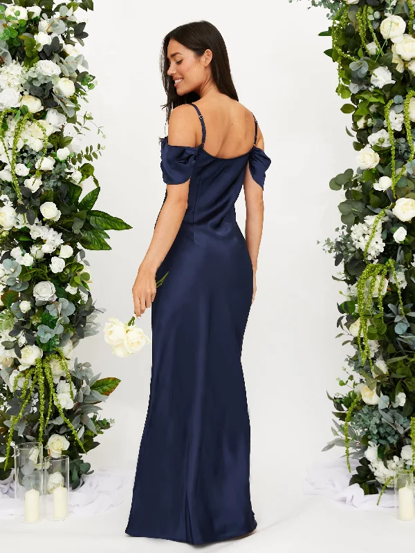 Cowl Neck Maxi Satin Dress / Navy