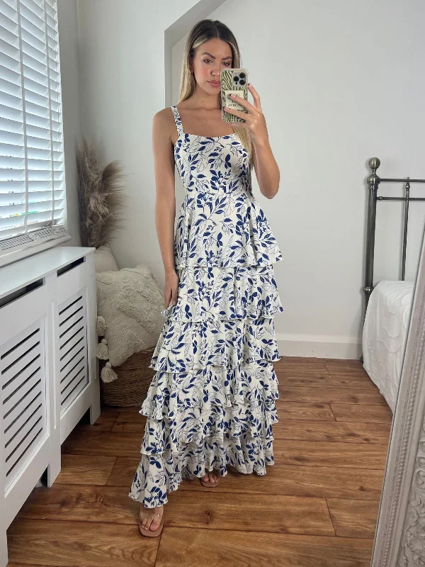 Elsie Floral Tiered Dress / Blue