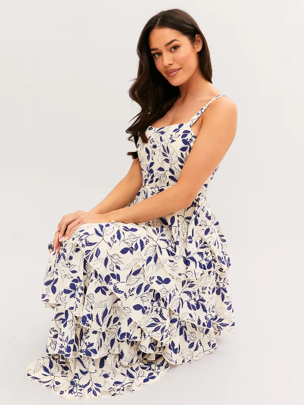 Elsie Floral Tiered Dress / Blue