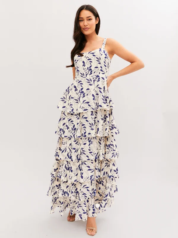 Elsie Floral Tiered Dress / Blue