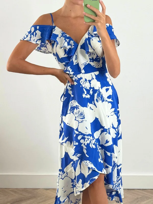 Harri Cold Shoulder Midi dress / Cobalt Floral