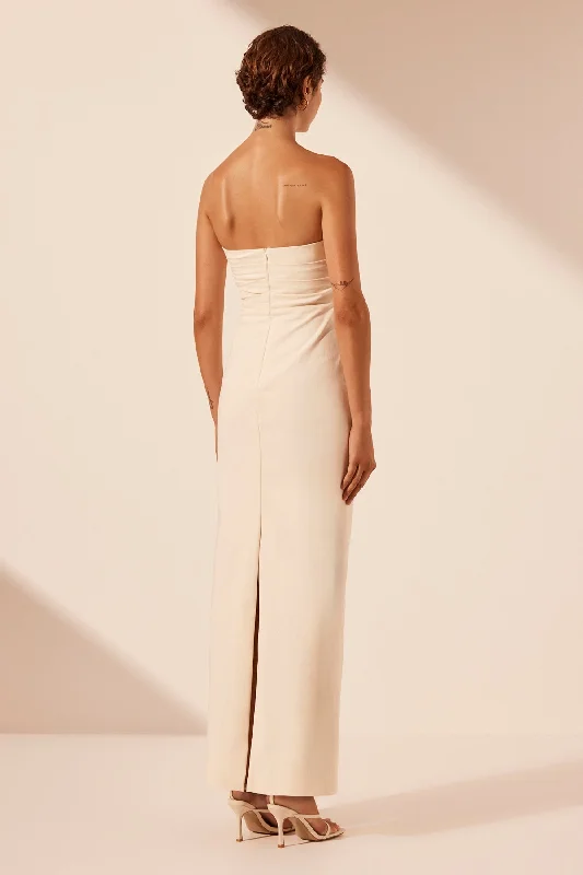 LANI STRAPLESS DRAPED MAXI DRESS - RICE