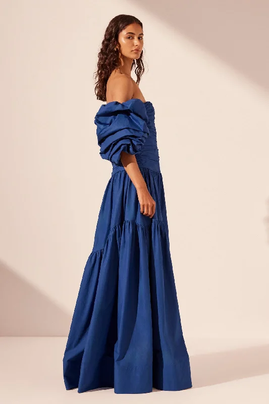 MAIORI CONTOUR RUCHED MAXI DRESS - AZURE