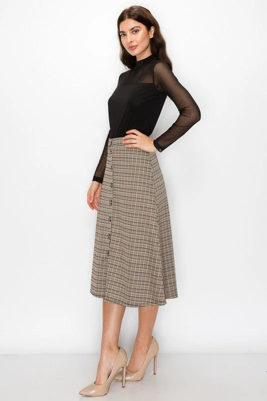 Plaid Midi Skirt in Brown