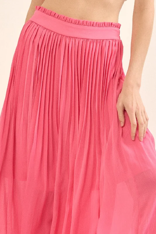 Solid Pleated Chiffon Maxi Skirt