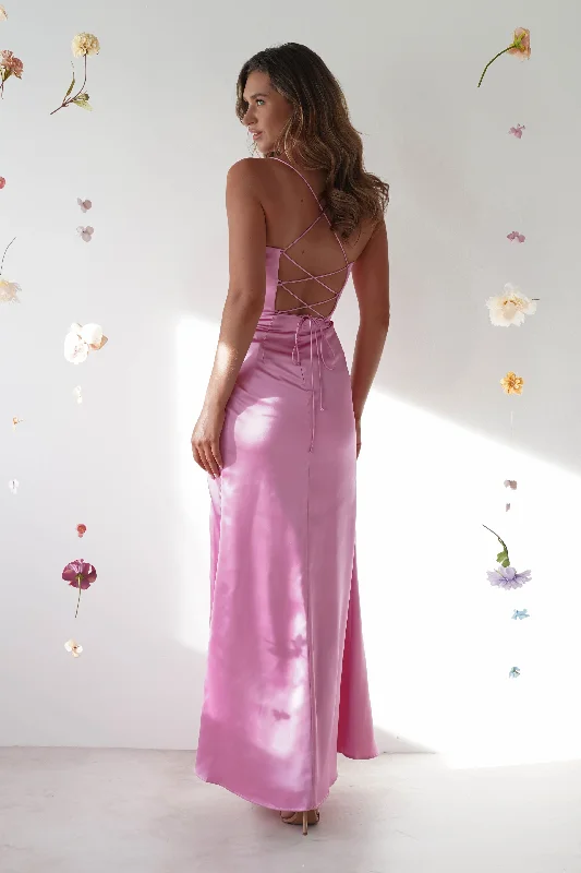 Cally High Slit Corset Gown | Bright Pink