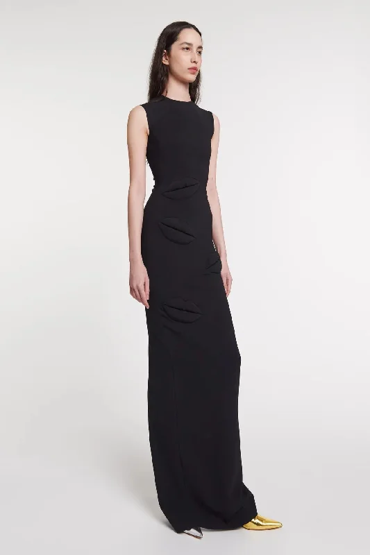 A.W.A.K.E Mode Fitted Maxi Dress with Lip Applique - Black