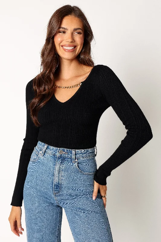 Ace Long Sleeve Knit Bodysuit - Black