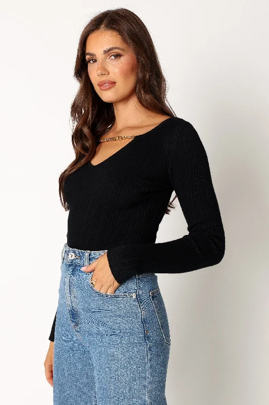 Ace Long Sleeve Knit Bodysuit - Black