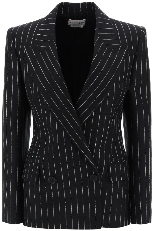 Alexander mcqueen broken pinstripe jacket 768496 QJADN BLACK IVORY