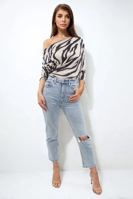 AUDRINA ZEBRA ANIMAL PRINT OVERSIZED BATWING TOP