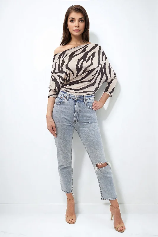 AUDRINA ZEBRA ANIMAL PRINT OVERSIZED BATWING TOP