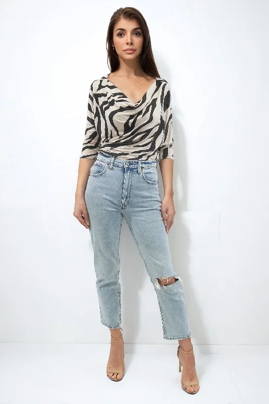 AUDRINA ZEBRA ANIMAL PRINT OVERSIZED BATWING TOP