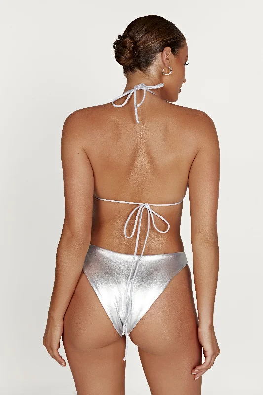 Bambi Metallic Cheeky Cut Bikini Bottoms - Silver