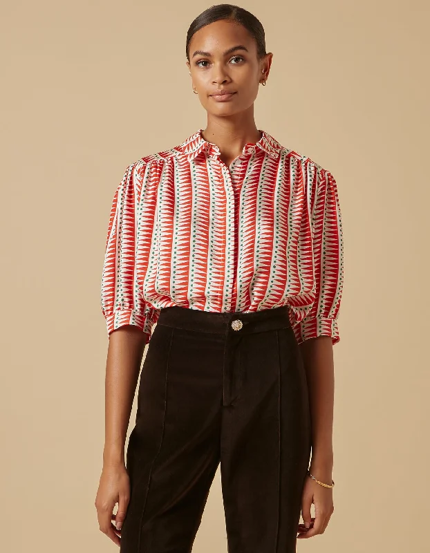 Betty Red Triangle Print Silk Twill Shirt