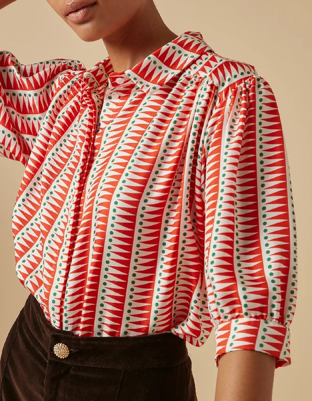 Betty Red Triangle Print Silk Twill Shirt