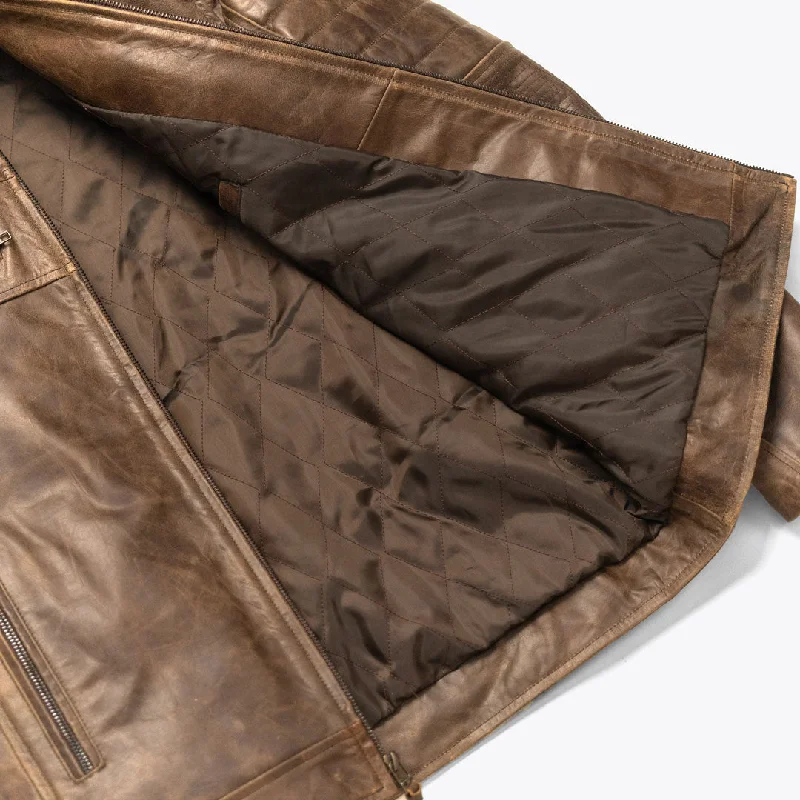 Cafe Racer Leather Jacket | Distressed Brown