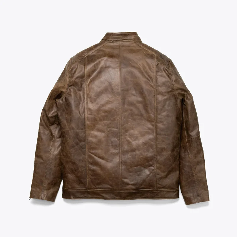 Cafe Racer Leather Jacket | Distressed Brown