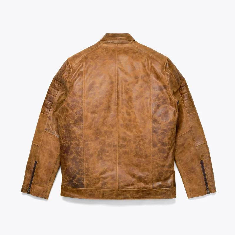 Cafe Racer Leather Jacket | Distressed Tan