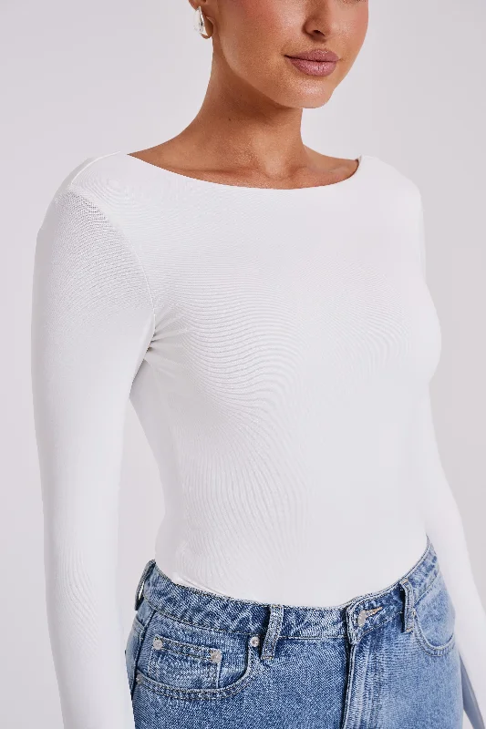 Cheyenne Long Sleeve Plunge Back Bodysuit - White