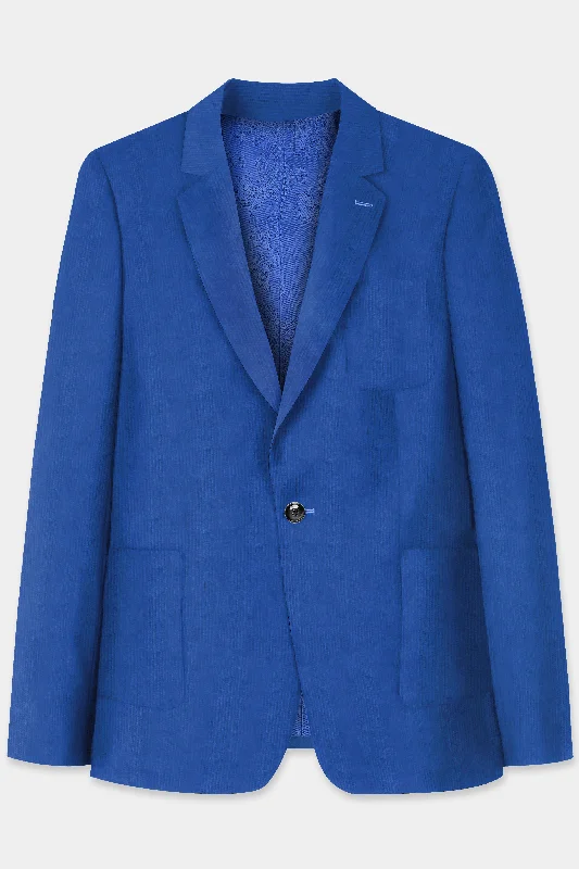 Cobalt Blue Corduroy Premium Single Breasted Sports Blazer