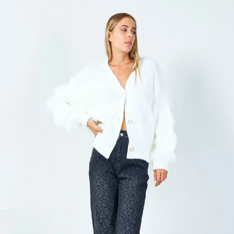 Cozy fluffy knit cardigan wholesale