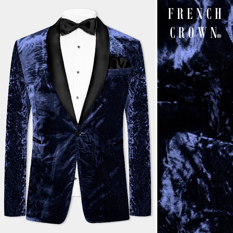 Ebony Blue Crushed Velvet Tuxedo Blazer