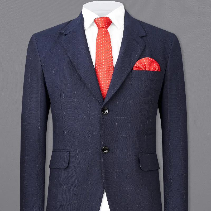 Ebony Clay Navy Blue Subtle Windowpane Single Breasted Blazer