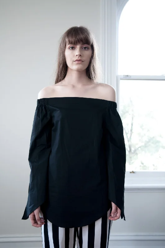 Fallon Longline Off-Shoulder Shirt -Black