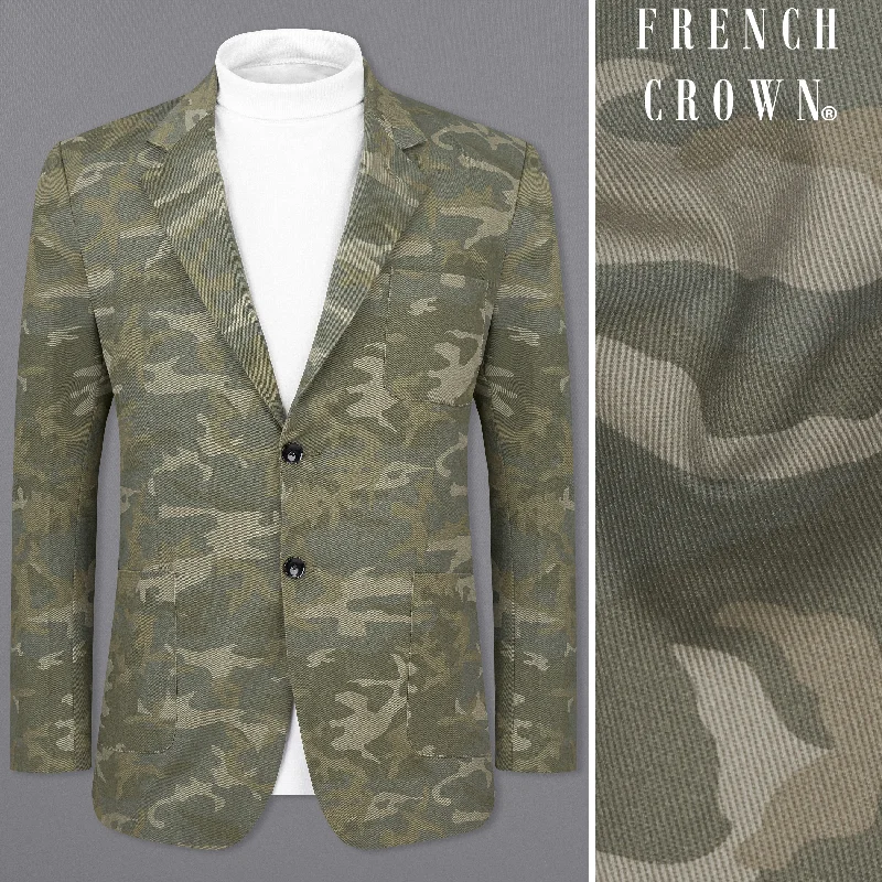 Flax Smoke Green with Nomad Cream Camouflage Premium Cotton Designer Blazer