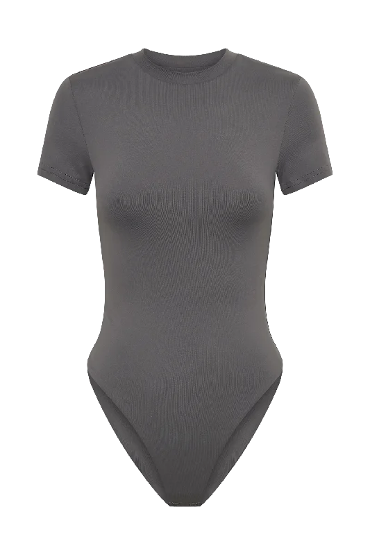 Francesca Recycled Nylon Crew Neck Short Sleeve Bodysuit - Charcoal