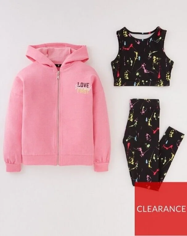 Girls 3 Piece Zip Hoodie Paint Splash Active Set Size 13 Years **** V543