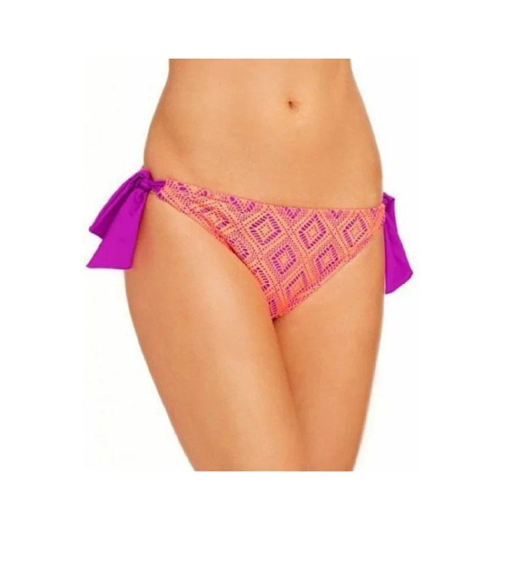 Hula Honey Juniors' Crochet Side-Tie Bikini Bottom, Orange Lilac, S