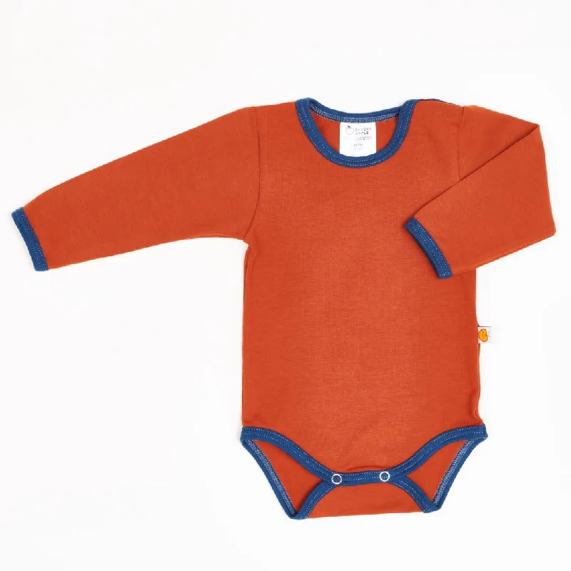 Long-sleeve baby body ""Rust/Indigo""