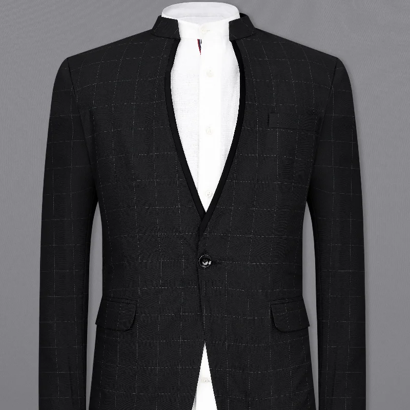 Jade Black Windowpane Single Breasted Designer Blazer