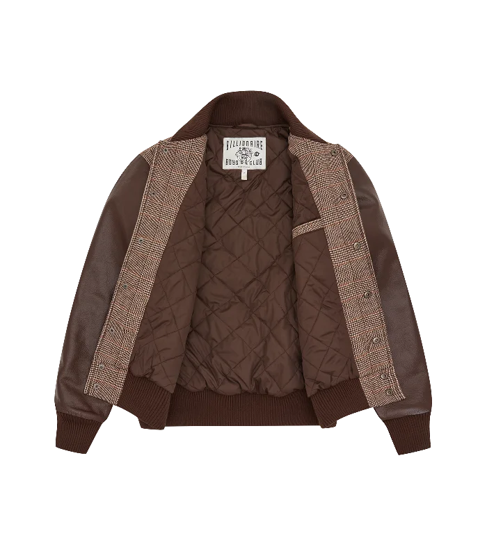 LEATHER SLEEVE VARSITY JACKET - BROWN