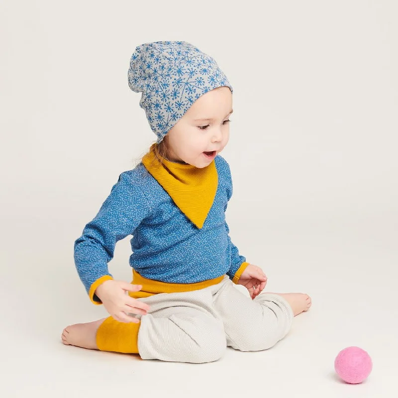 Long-sleeve baby body ""Dotties Blue/Mustard""