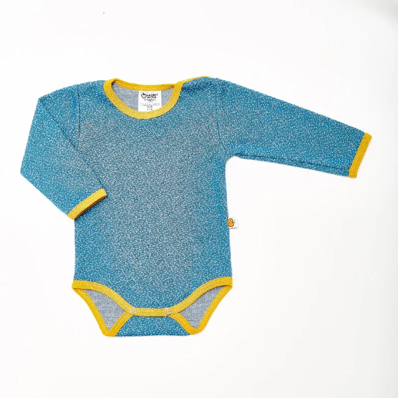 Long-sleeve baby body ""Dotties Blue/Mustard""