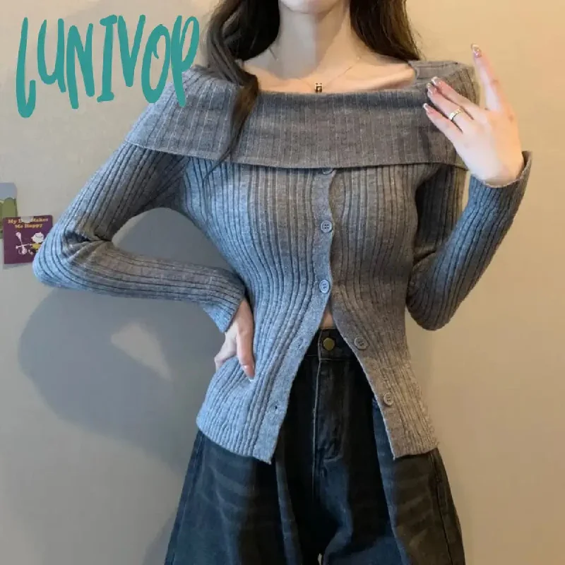 Lunivop Off Shoulder Sweater Women Autumn New Sweet Knitted Cardigan Elegant Sexy Long Sleeve Knitwear Tops Casual Chic Slim Sweaters