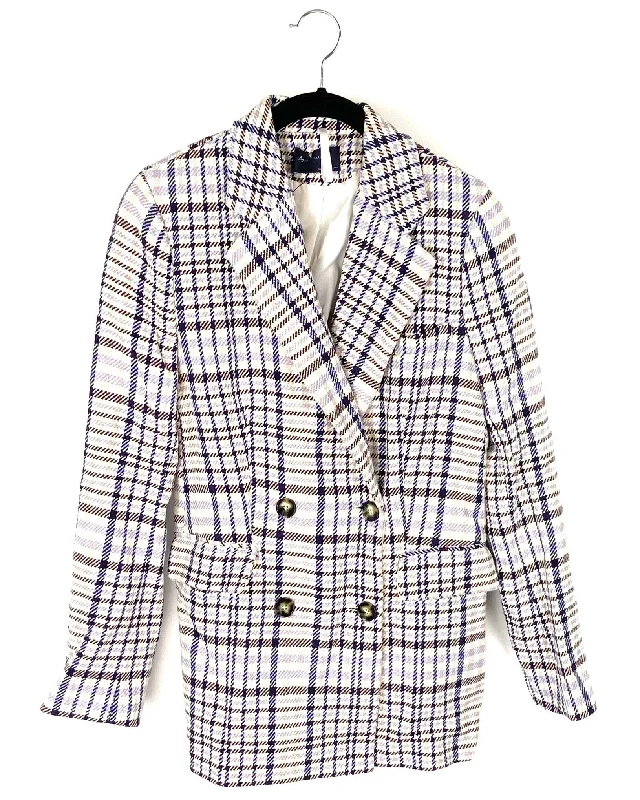 Purple and Blue Plaid Blazer - Size 4