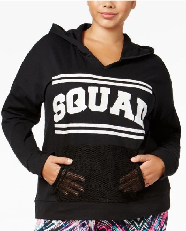 Material Girl Plus Women's Squad Graphic Athletic Hoodie, Black, 3XL