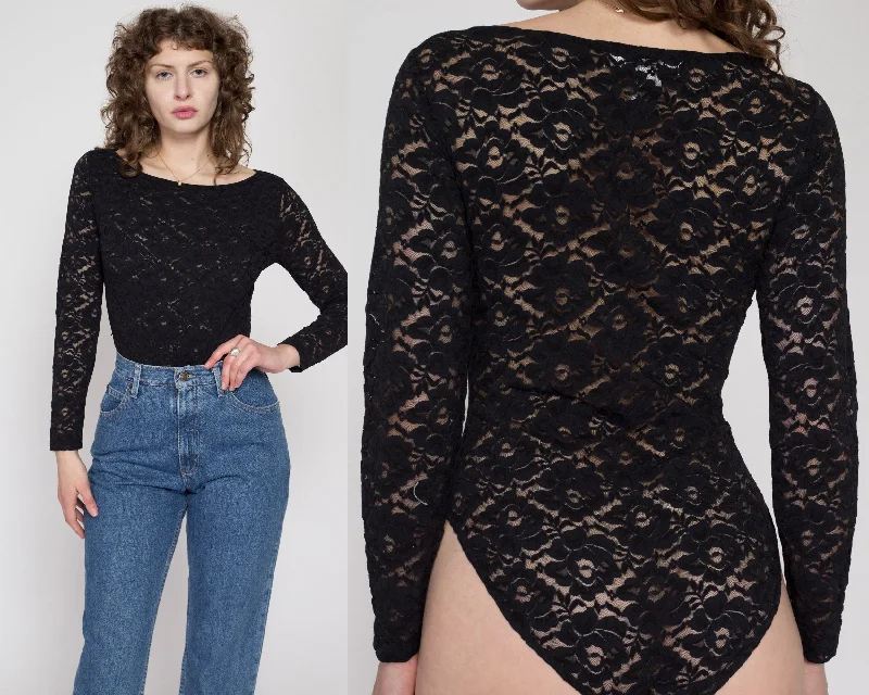 Medium 90s Black Lace Bodysuit Top