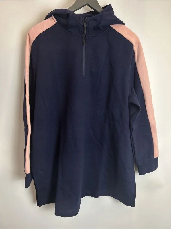 Navy Half Zip Hoodie with Pink Stripe Arm Size 20 **** V543