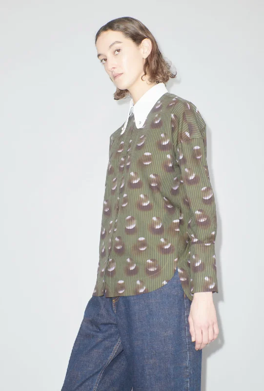 Overprinted Stripe Bluse, Dark Olive