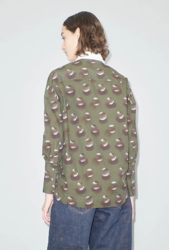 Overprinted Stripe Bluse, Dark Olive