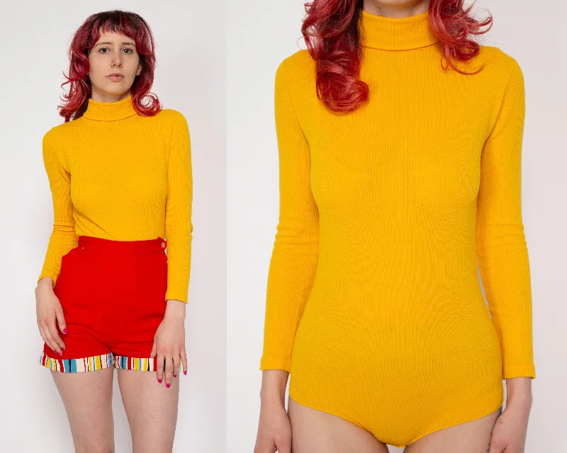 Petite XS 70s Yellow Turtleneck Bodysuit Top