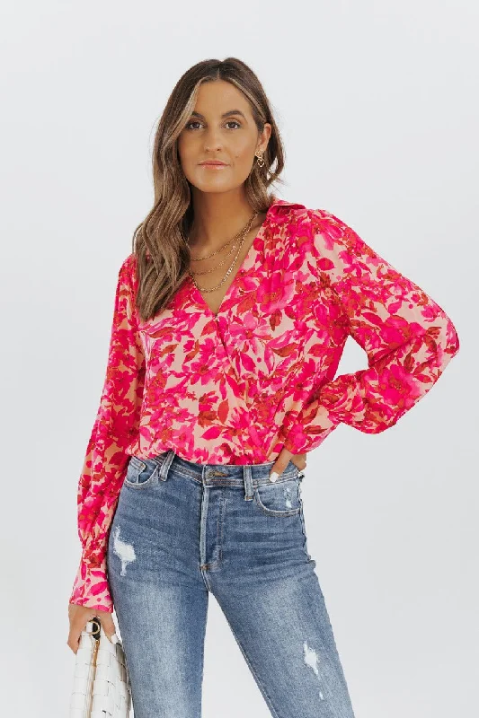 Pink Floral Long Sleeve Bodysuit