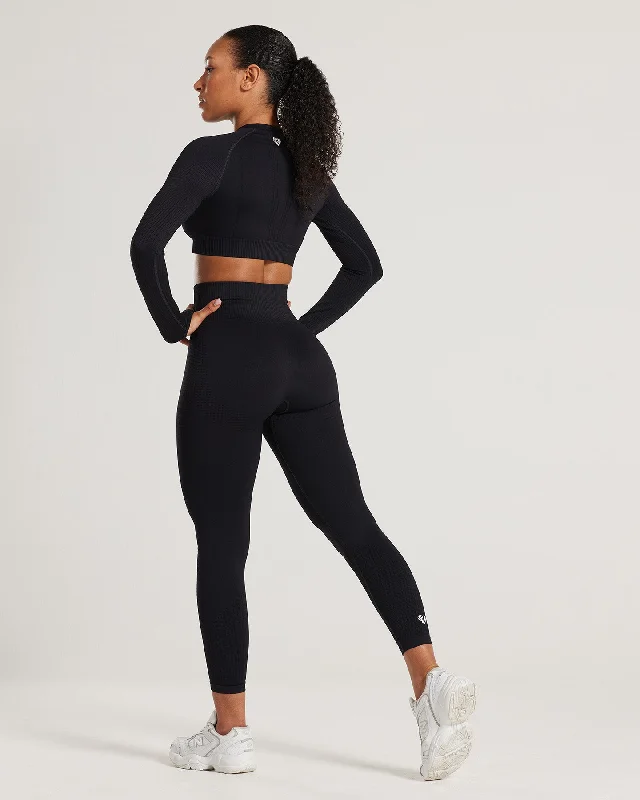 Power Seamless Long Sleeve Crop Top | Black